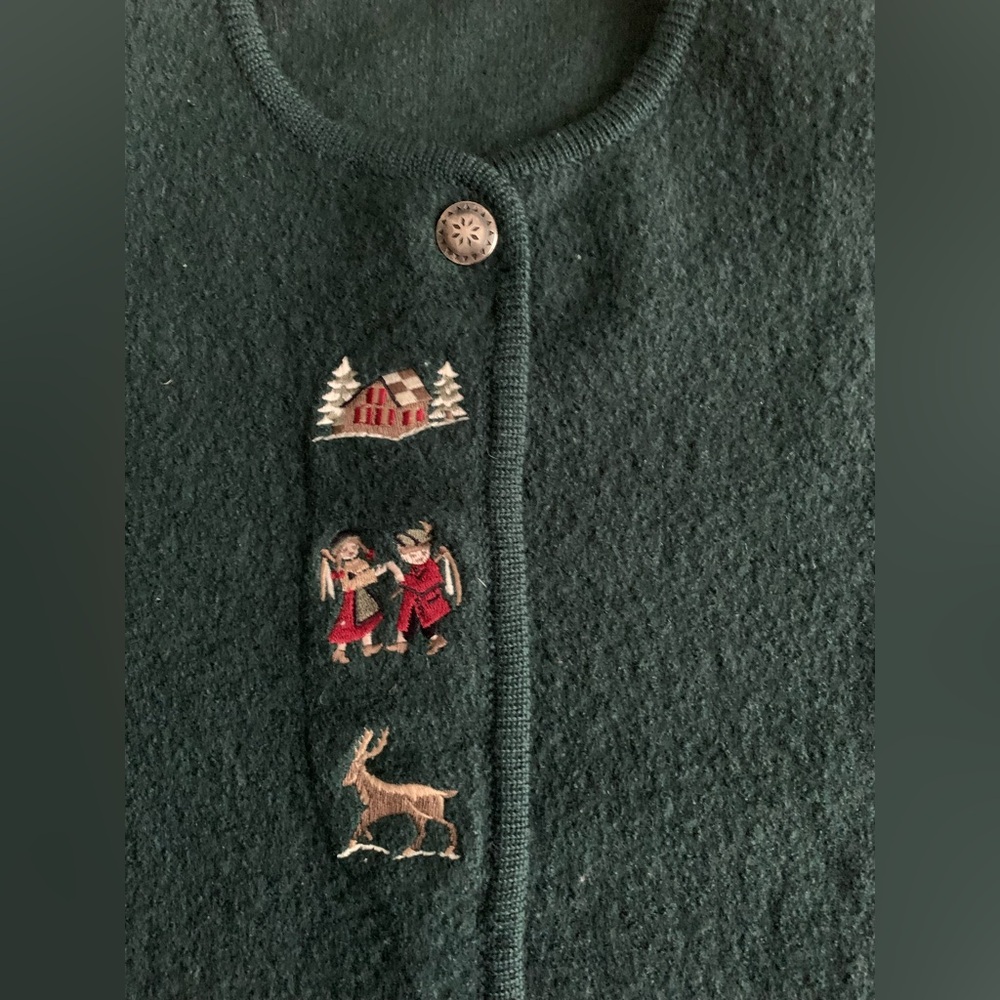 VINTAGE – Dark Green Alpine Embroidered Wool Cardigan - Picture 4 of 11